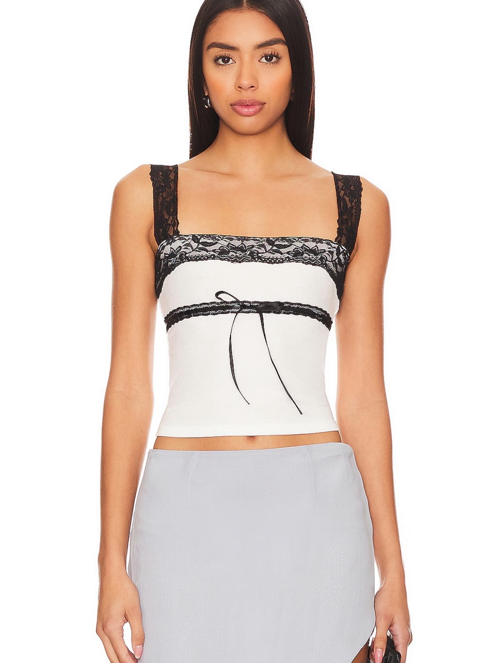 Majorelle Cassie Top in White Black Lace with Bow Revolve, Large